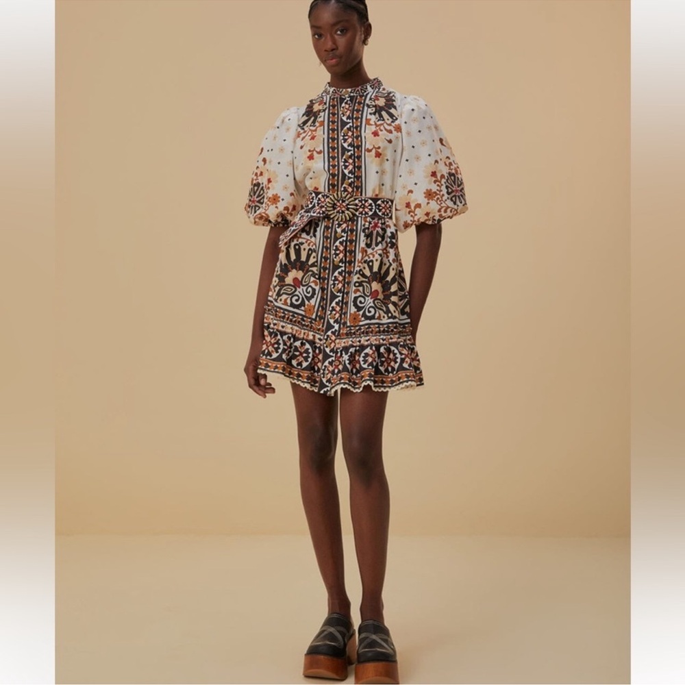 Farm RIO Fan Tapestry Off-White Mini Dress